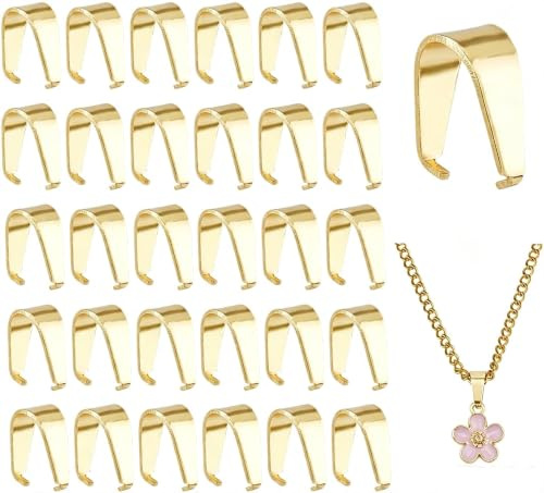 DICOSMETIC 100 Stück 18K Vergoldet Pinch Bails Edelstahl Pinch Bails Kleine Anhänger Bail Clip 7x6.5x3mm Pinchclip Verschlüsse Gold Finish Halskette Verschlüsse Für DIY Schmuckherstellung