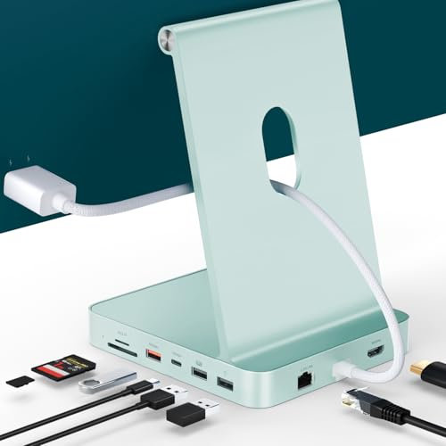 Minisopuru iExpandMate DS802PRO Accessori per iMac M1/M3/M4, Hub iMac con HDMI 4K@60Hz, Ricarica USB C, 2.5GbE, Custodia SSD M.2 da 4TB, 4 USB, SD/TF, Audio, Verde