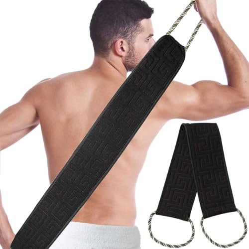 Sangle Lave Dos, Sangle De Bain, Gommage du dos pour la douche,Brosse a Dos pour Douche, Gant de Toilette Exfoliant Double Face avec Poignées,Dos Épurateur Exfoliant pour Homme et Femme(Noir)