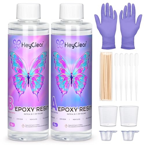 HeyClear Epoxidharz Set 473ml, Epoxy Resin und Härter für Epoxidharz-Formen | 1:1 nach Volumen transparentes Epoxidharz und Härter, 16oz Epoxyd-harz set für Anfänger zum Formgießen, Tischplatten