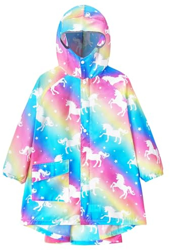 WAWSAM Kids Rain Poncho Waterproof Boys Girls Portable Raincoat Rain Jacket Lightweight Rainwear for Age 3-15