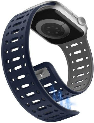 Sixmoat Magnetico Cinturini Compatibile con Apple Watch Cinturino (Serie10/11) 42/41/40/38mm per Uomo Donna,Traspirante Silicone Sportivo Bracciale per iWatch Serie 11 10 9 8 7 6 5 4 3 SE, Blu-Grigio