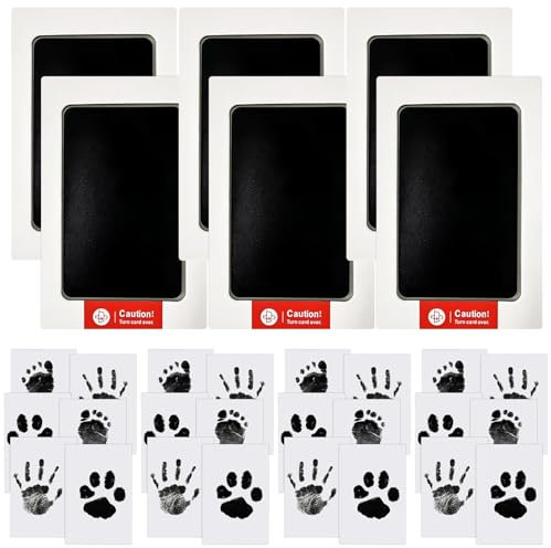 Guador Kit Huella del Pie, 24 Tarjetas de Impresión y 6 Plantillas, Kit de Huellas Bebé Pie y Manos Almohadillas de Tinta No Tóxicas, No se Mancha, Kit Huella del Mascota, Regalo De Bautizo