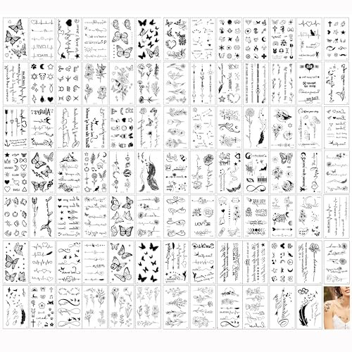 Rosymormor 90 Feuilles Tatouages Éphemere Femmes Adultes, 400+ styles Petits Faux Tatouages Autocollants, Tatouages Réalistes Durables Filles Corporel Carnaval Coachella Fête Musicale Costume
