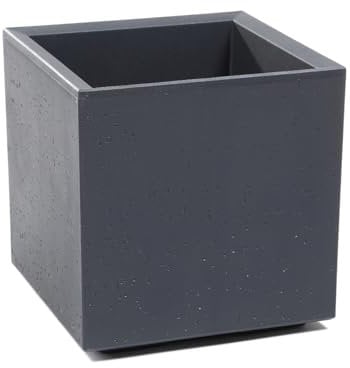 KONZEPT Großer Pflanzkübel auf Rollen, aus 100 % recyceltem Material - 30x30x30cm, für außen, quadratisch, anthrazit in Beton-Optik, mobil – ideal für Garten, Terrasse und Balkon