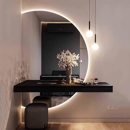 Decmiroor Specchio Cosmetico a LED, 130CM Semicerchio Specchio da Bagno a Parete Anti-appannamento, Dimmerabile Specchio a Figura Intera Intelligente e mezzaluna(Right,39in)