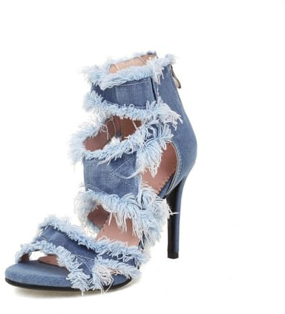 Femmes Bout Ouvert Denim Bottines Talons Aiguille Hauts Escarpins De Robe avec Fermeture Éclair Au Dos Découpées Sandales D'Été,Bleu,38 EU