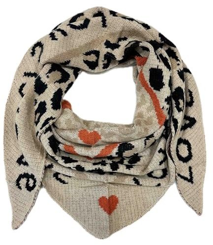 XXL Dreieck Strickschal Love Leopard Muster Warmer Winter Schal Fashion Tuch Herbst Frühling Schlauchschal Dreieckschal Stola Wolle Tuch