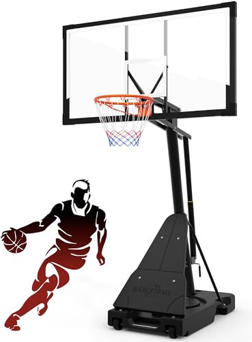 PIZZELLO Basketballkorb 132 x 77 cm Backboard Tragbarer Basketballkorb für den Außenbereich, 133-305 cm stufenlose Verstellung Kurbelverstellbares Basketball Korb-System für den Garten