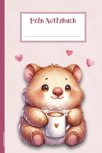 Wombat Geschenk: Notizbuch Wombat Notizheft mit Wombatbaby liniertes Buch für Notizen Beutelsäuger auf Schreibheft niedliches Wombat Geschenk für Mädchen Kinder zum Geburtstag Einschulung Schule