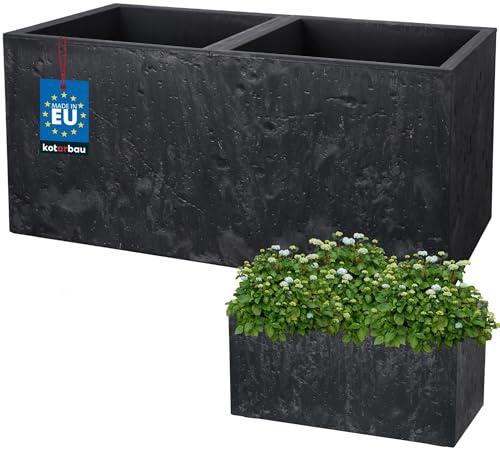 KOTARBAU® Blumentopf - Quadratisch - 77 x 39 x 37 cm - Übertopf in Beton Optik - aus PVC - Blumenkübel für Outdoor & Indoor - Anthrazit - Blumenübertopf mit Innentopf