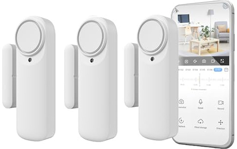 Nivian Alarma de Puerta Inteligente WiFi, Sensor Magnético para Puertas, Inalámbrico con App Móvil, Notificaciones en Tiempo Real, Botón Manual, Sirena 100dB (Pack 3)