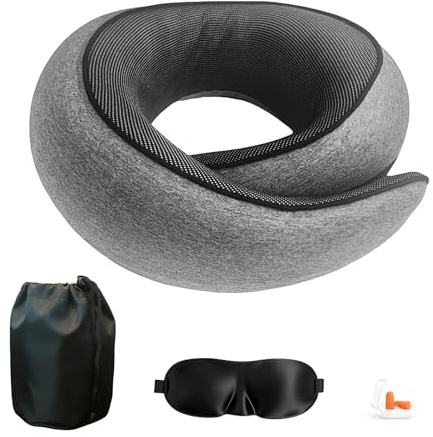 kelav Nackenkissen Flugzeug, Reisekissen Memory Foam mit 3D-Schlafmaske & Ohrstöpseln, Ergonomisches Nackenhörnchen für Erwachsene, Ideal für Lange Flüge, Auto, Zug und Büro, Inkl. Tragetasche