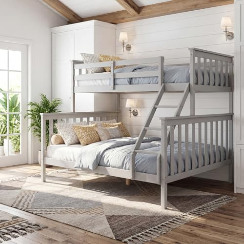 Panana Single Over Double Wooden Bunk Bed Frame, 3FT+4FT6 Triple Sleeper Solid Pine Platform Bed,Can Separated Into Two Individual Beds(Grey, Triple2)