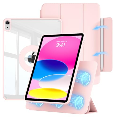ZOPSGYU Funda desmontable para iPad (A16) de 11ª/10ª generación (2025/2022), parte trasera transparente giratoria magnética, multiángulos y fuerte fijación para iPad 11/10ª generación 11/10.9 pulgadas