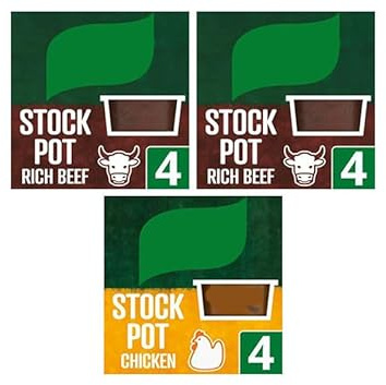 Stock Pot Chicken and Rich Beef Variety Pack, Gluten-Free, 4 Pots Each Flavor, 28g per Pot, Pack of 3