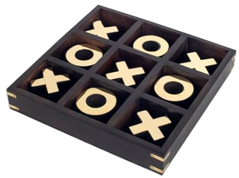 SIGNES GRIMALT Morpion-Spiel aus Holz, goldfarben, glänzend, 25,5 cm – Tic Tac Toe dekorativ – Gesellschaftsspiel aus Holz