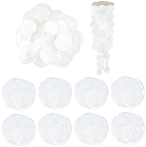CABODYALS Lot de 80 connecteur en Coquillage Capiz Blanc Naturel avec Trous Maillons Plats et Ronds Pendentifs en Petites Perles de Coquillage pour la Création de Bijoux Boucles D'Oreilles