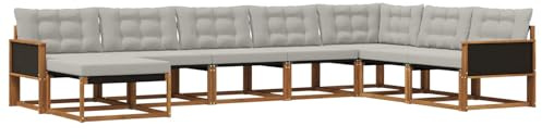 vidaXL Outdoor-Sofagarnitur mit Kissen 8 pcs Natürlich und Hellgrau, Moderne Garten-Sofa-Set, robuster Akazienholz, Bequeme Liege, stilvolle Freizeitmöbel für draußen