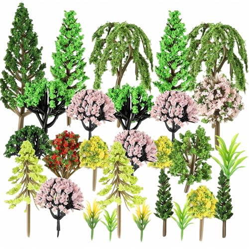 38 Stück Modell Bäume Miniatur, Mini Modellbau Diorama Bäume | Mehrere Sorten Architektur Baum Künstliche Pflanzen Grüne Farbe Mini-Bäume Für Modellbau Bastelarbeiten Dekorationen