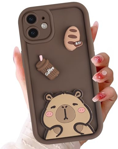 Stradvnaly Cute 3D Cartoon Handyhülle für iPhone 11 6,1, Aesthetic Tier Capybara Muster Design mit Silikon Stoßfest Weiche TPU Schutzhülle Dünn Mädchen Bumper Case, braun