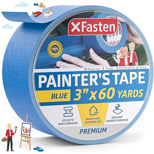 XFasten Professional Blue Painters Tape, Multi-Use, 3 Inches x 60 Yards Blue Tape