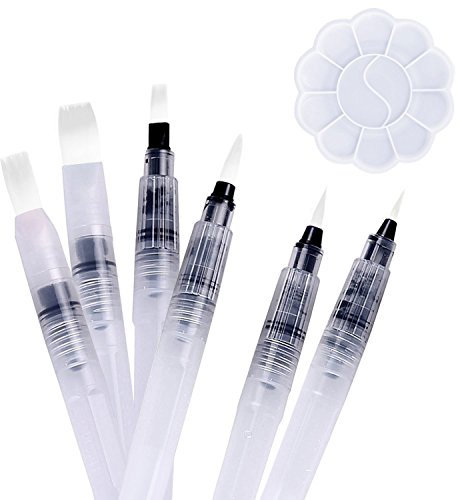 Pinceau à Réservoir d'eau, Lot de 6 Unités avec Pointes Fines, Moyennes et Larges, Idéal pour Aquarelle, Calligraphie et Peinture Créative (L)