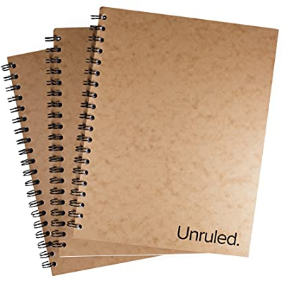 Unruled Klassisches Spiralnotizbuch, blanko, 27,2 kg, Premium-Papier, 70 Blatt, recycelt und nachhaltig, 26,7 x 20,3 cm, 3 Stück, schwarze Folie/Draht