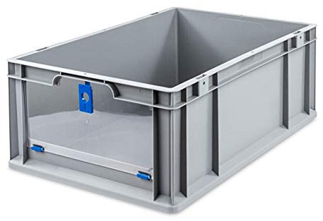 aidB Eurobox NextGen Insight Cover blau, 600x400x220 mm, Cover hoch, robuste Regalbox mit Entnahmeöffnung, stapelbare Kunststoffkiste, ideal für die Industrie, 1St