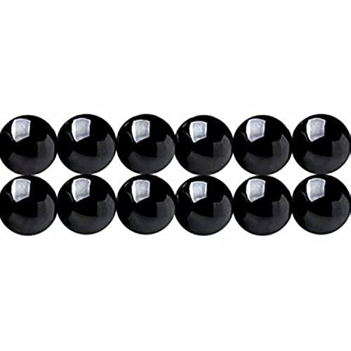SKYBEADS Natürliche Edelstein Perlen zum Auffädeln Echte Schwarze Turmalin Perlen 8mm Rund 38cm Strang Approx 46 Stück