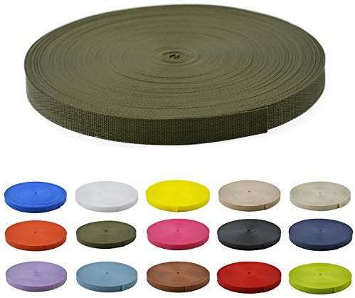Gurtband Polypropylen 10 Meter lang - 1 Menge Verschiedene Breiten 10mm 15mm 20mm 25mm 30mm 40mm 50 mm (Oliv, 25MM)