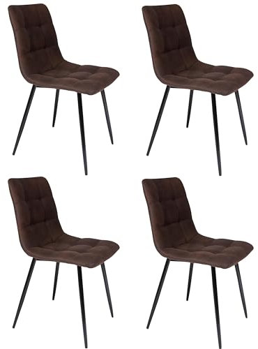 SAM Esszimmerstuhl ULF 2er Set, Stoffbezug braun, Schwarze Metallfüße, Schalenstuhl im skandinavischen Stil, quadratische Absteppungen, pflegeleichter Stuhl