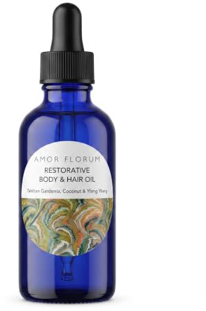 AMOR FLORUM Monoi Body Oil 100ml - Gardenia & Ylang Ylang | 100% natural gardenia & ylang ylang infused coconut oil. Multipurpose hydrating serum for hair, face, and body nourishment.