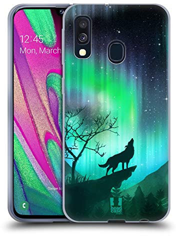 Head Case Designs Lupo Ululante Luci del Nord Custodia Cover in Morbido Gel Compatibile con Samsung Galaxy A40 (2019)
