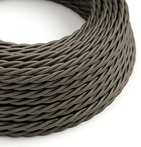 10 Metres - Dark Grey 3 Core Vintage Retro Italian Braided Twisted Lighting Cable | Woven Silk Rayon | Flexible Wire Cord | Pendants - Table Lamps - Floor Lighting | UK & European Approved Standards