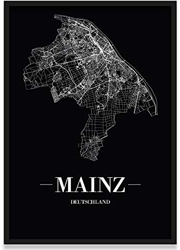 JUNIWORDS Stadtposter, Mainz, Wähle eine Größe, 40 x 60 cm, Poster mit Rahmen, Schrift A, Schwarz