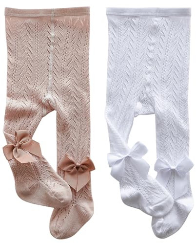 XPXGMT Confezione da 2 leggings per bambine in cotone a rete con fiocco, da 0 a 2 anni, Multicolore, 0-12 Mesi