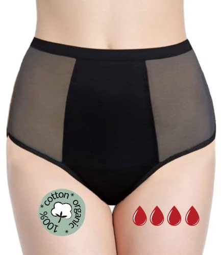 NoBlood Mutande Assorbenti Mestruali per Ciclo Abbondante | 12 Anni / 4XL | Lavabili | Cotone | Ecologica | Slip per Ciclo Mestruale |Donna Intimo Protettive | Ragazza (Eleen, Nero, S)