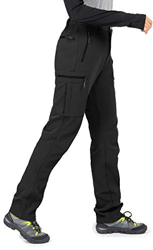 Wespornow Women's-Snow-Ski-Pants Fleece-Lined-Waterproof-Hiking-Pants Softshell Insulated Pants for Winter Outdoor Snowboard (Black, Medium)