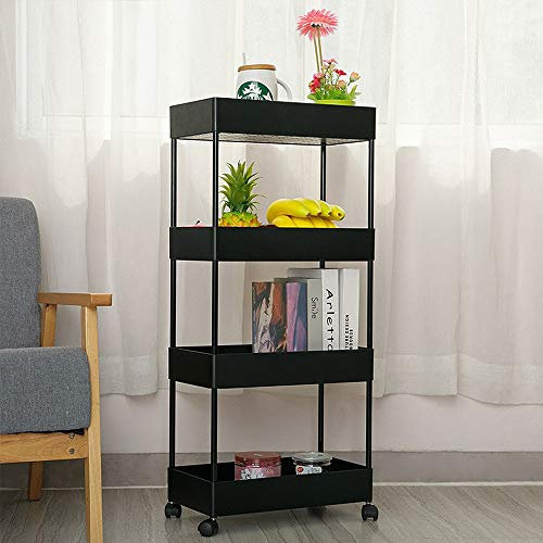 3-Etagen Rollwagen,Küchenwagen,Servierwagen,Craft Art Cart,Rolling Utility Carts,Serviergestell,Lagerregal,Ablagekorbaus Kunststoff Mit 4 abnehmbaren Rädern,für Bad, Käche, Büro,Wohnzimmer (Schwarz)