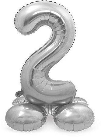Folat Folienballon Zahl 2 Silber mit Basis ca. 81 cm 8714572647120