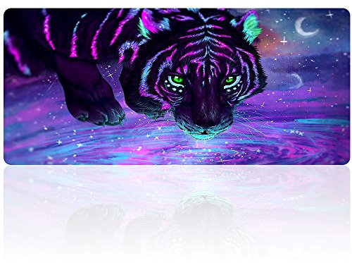 Gaming Mouse Pad Large Game Mousepad Anti-Slip Rubber Base Colorful Keyboard Mat - Water Resistant Desk Pads Mice Mat for Laptop PC Gamers Office desk (90x40 tiger P13)