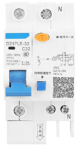 Disjoncteur Différentiel 30mA, DZ47LE-32 RCCB 1P+N C32 Fuite Surcharge Court-circuit Protection, 1 Circuit de Courant Résiduel, Disjoncteurs électriques pour la décoration domestique 30mA 32A 230V