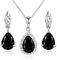 Tropfenschliff Schwarze Achat Luxus Schmuckset 925 Sterling Silber Damen Kette Ohrring Halskette Anhänger Ohrstecker 40+5CM Kettenlänge Geschenkverpackung mit Schöne Schmuck Box