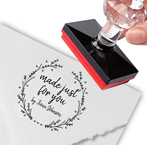 Personalisierter Stempel Just for You, Lavendel-Herzen, Kranz, Hochzeit, Datum, personalisierte Adress-Etiketten