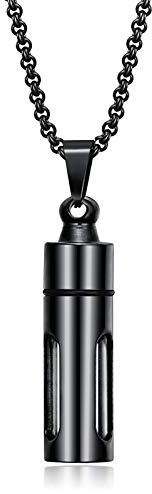QIAMNI 316 Stainless Steel Openable Perfume Bottle Pendant Necklace, ins Fashion and Creativity, Suitable for Men and Women (black)