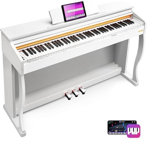 Vangoa Digital Piano, 88 Keys Weighted Home Piano Pack For Beginner Professionals With Furniture Stand, Slide Key Cover, White, By