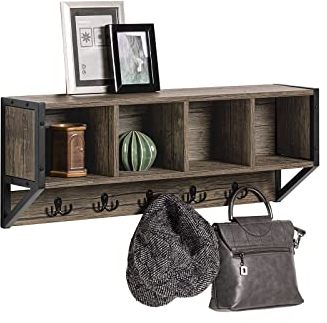 SoBuy FHK25-N Wandgarderobe Wandhaken Hängeregal Badezimmerschrank mit 4 Fächer und 5 Haken Vintage BHT ca.: 73x28x16cm