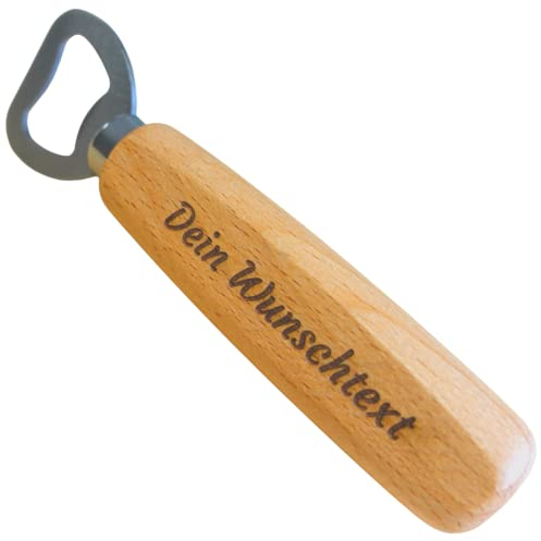 Personalisierter Flaschenöffner mit Wunschtext - Individuelle Gravur - Flaschenöffner mit eigenem Text - Holz-Flaschenöffner mit Wunschgravur - Made in Germany