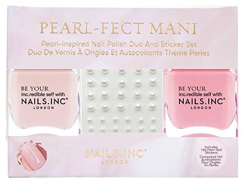 Nails Inc Pearl-Fect Mani Duo & Stickers, Long Lasting, Glossy Nail Colour, High Shine, Airy Dry, Full Coverage, Chip Resistant, Salon Quality Manicure, Nail Kit, Cruelty Free, Vegan, 2 Piece Set